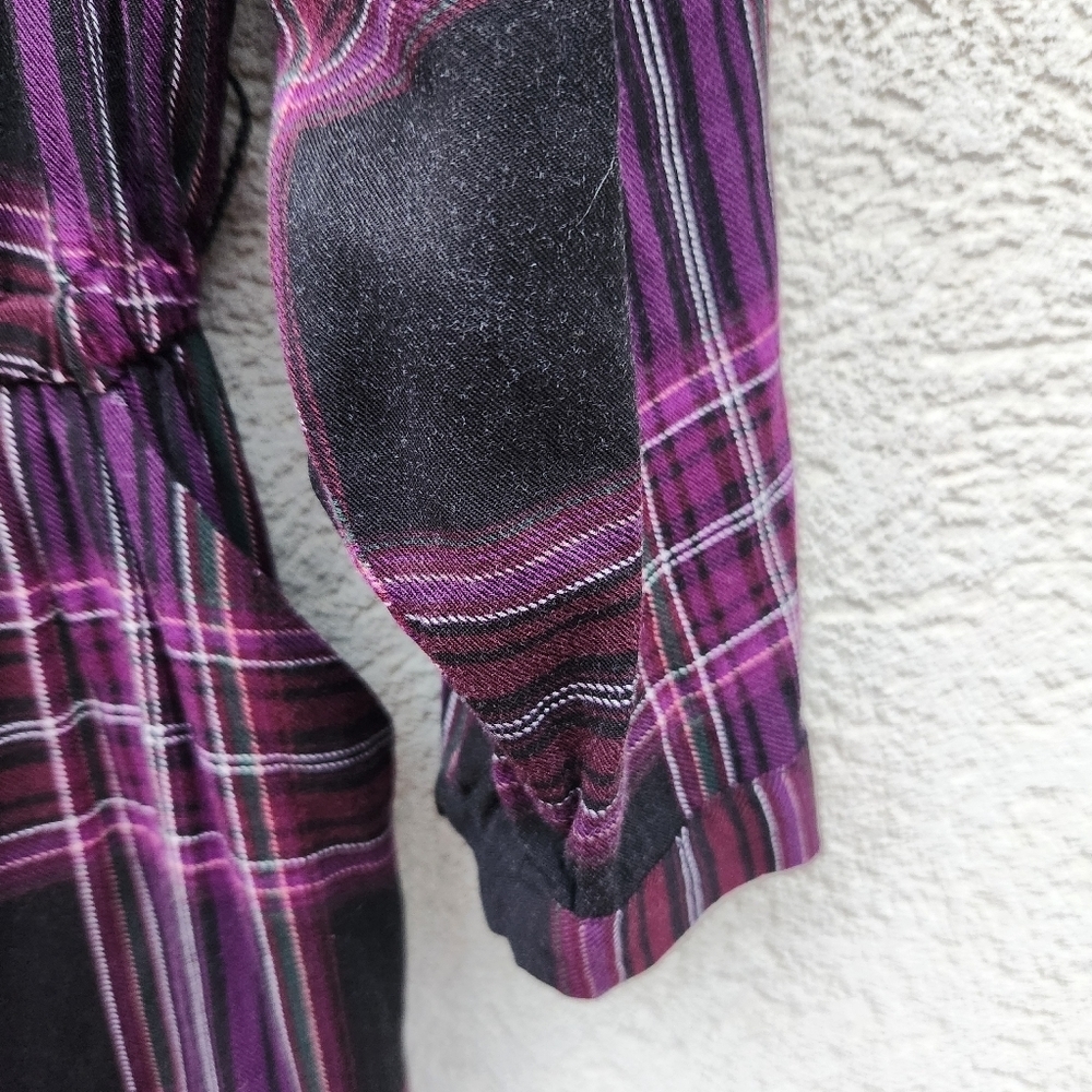 Torrid Dress Women's 00 Medium Purple Black Plaid Long Sleeve Challis No Belt - Picture 10 of 10